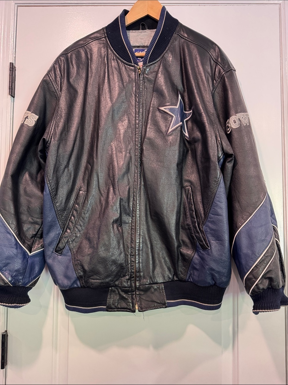 Vintage 90s 100% Leather G3 & Carl Banks Dallas Cowboys bomber jacket Size XL